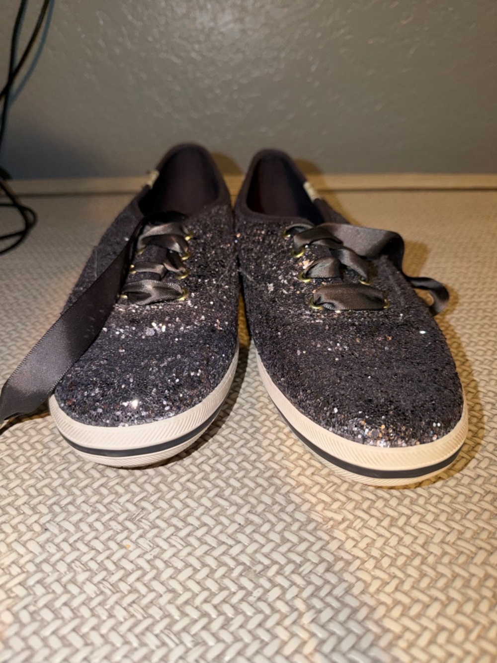 Keds Black Glitter Ribbon-Lace Women's Sneakers